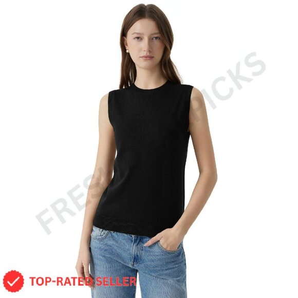 Sweaters - Silk Cashmere Blend Sweater Vest Crew Neck Sleeveless Pullover Lightweight